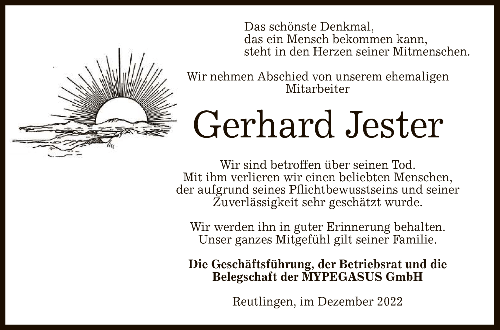 Nachruf Gerhard Jester MYPEGASUS Mitarbeiter